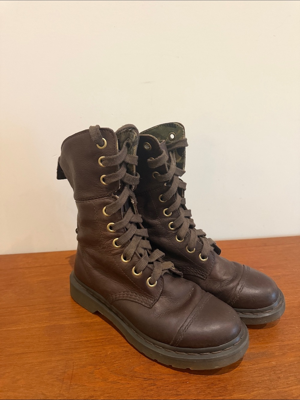 Dr Martens Aimilita Ankle Boots Size 8 Men 9.5 Woman Brown Leather Camo Combat